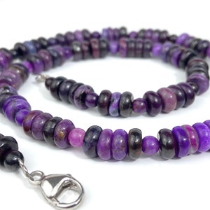 Sugilite Necklace Silver Real Sugilite Necklace Rondelle Purple Gemstone Necklace Sugilite Untreated Sugilite Beads Necklace Africa Sugilite