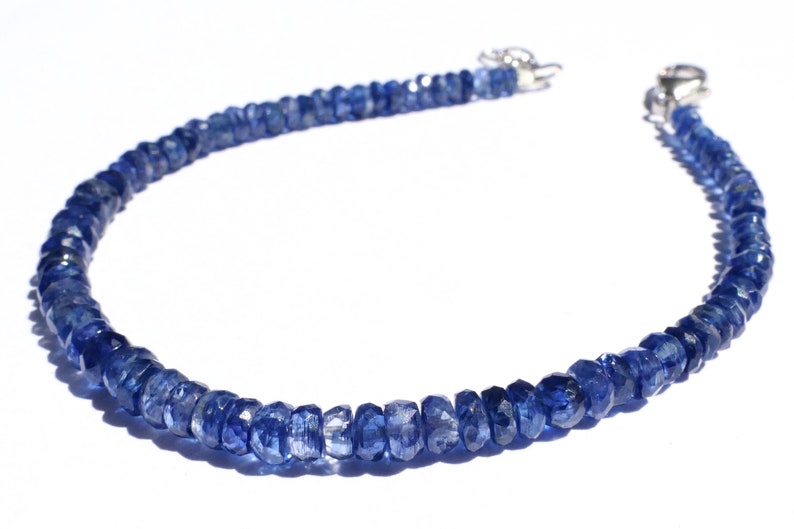 Kyanite bracelet gemstone faceted beads KY4 disthene handmade natural gift birthday blue Disthene natural stainless steel
