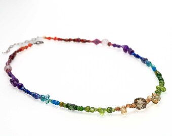 Chakra spectral colorful necklace, silver, 50 cm + 5 cm citrine