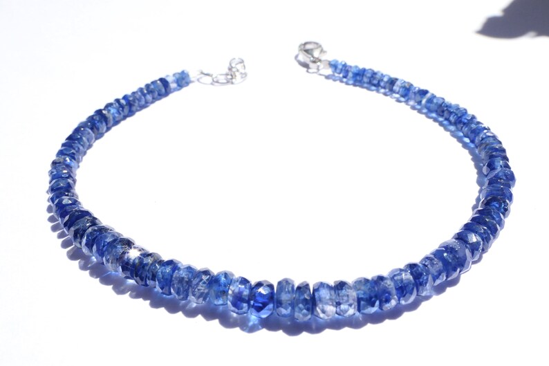 Kyanite bracelet gemstone faceted beads KY4 disthene handmade natural gift birthday blue Disthene natural stainless steel