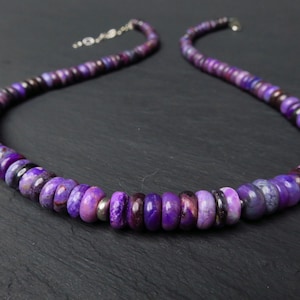 Fantastic genuine real Sugilite necklace gemstones untreated not dyed oiled intense color Sterling Silver rhodium natural gem africa