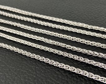 Gevlochten ketting van sterling zilver, 45 cm, gerhodineerd, met smal oogje, ideaal voor hangers. 925 zilveren ketting, unisex, 2,5 mm diameter.