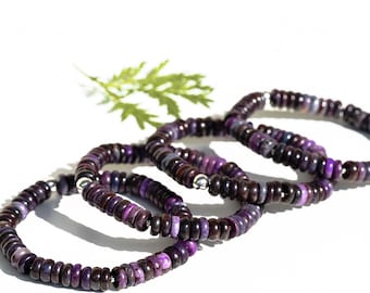Bracciale in sugilite, argento sterling 925, sugilite autentica non trattata proveniente dalla miniera di Wessels.