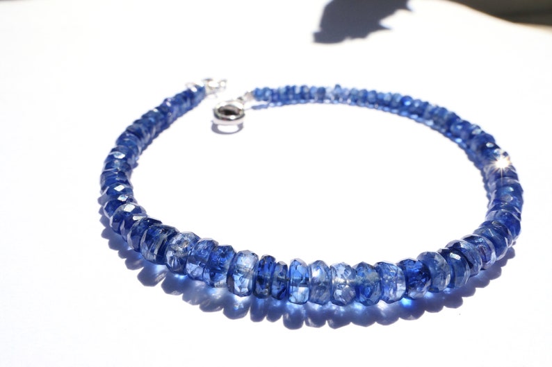 Kyanite bracelet gemstone faceted beads KY4 disthene handmade natural gift birthday blue Disthene natural stainless steel