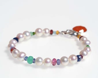 Bracciale con perle e pietre preziose multicolore – Argento 925