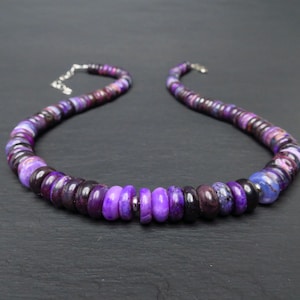 Fantastic genuine real Sugilite necklace gemstones untreated not dyed oiled intense color Sterling Silver rhodium natural gem africa