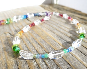 Chakra Regenbogen bunte Edelstein Kette im Farbverlauf Saphir Kyanit Peridot Sterling Silber Verschluss AAA NaturEdelstein