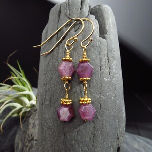 Ruby earrings gold filled ruby natural earrings long ruby disc crystal earrings long gold filled ruby slice earrings red stone earrings