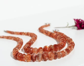 Collana con pietra del sole della Tanzania, sfaccettata, arancione intenso, argento 925