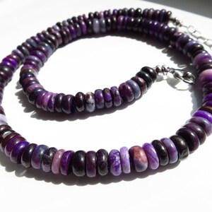 Fantastic genuine Sugilite gemstone necklace untreated Sugilite pearls silk intense color sterling silver clasp rhodium plated