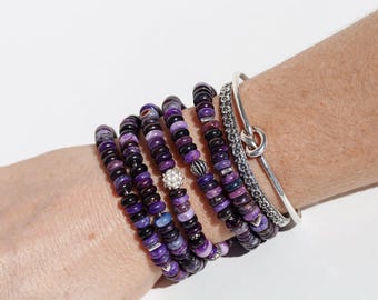 Bracciale in sugilite, argento sterling 925, sugilite autentica non trattata proveniente dalla miniera di Wessels.
