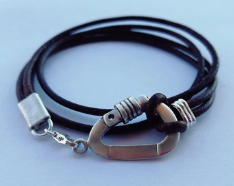 Leather carabiner bracelet