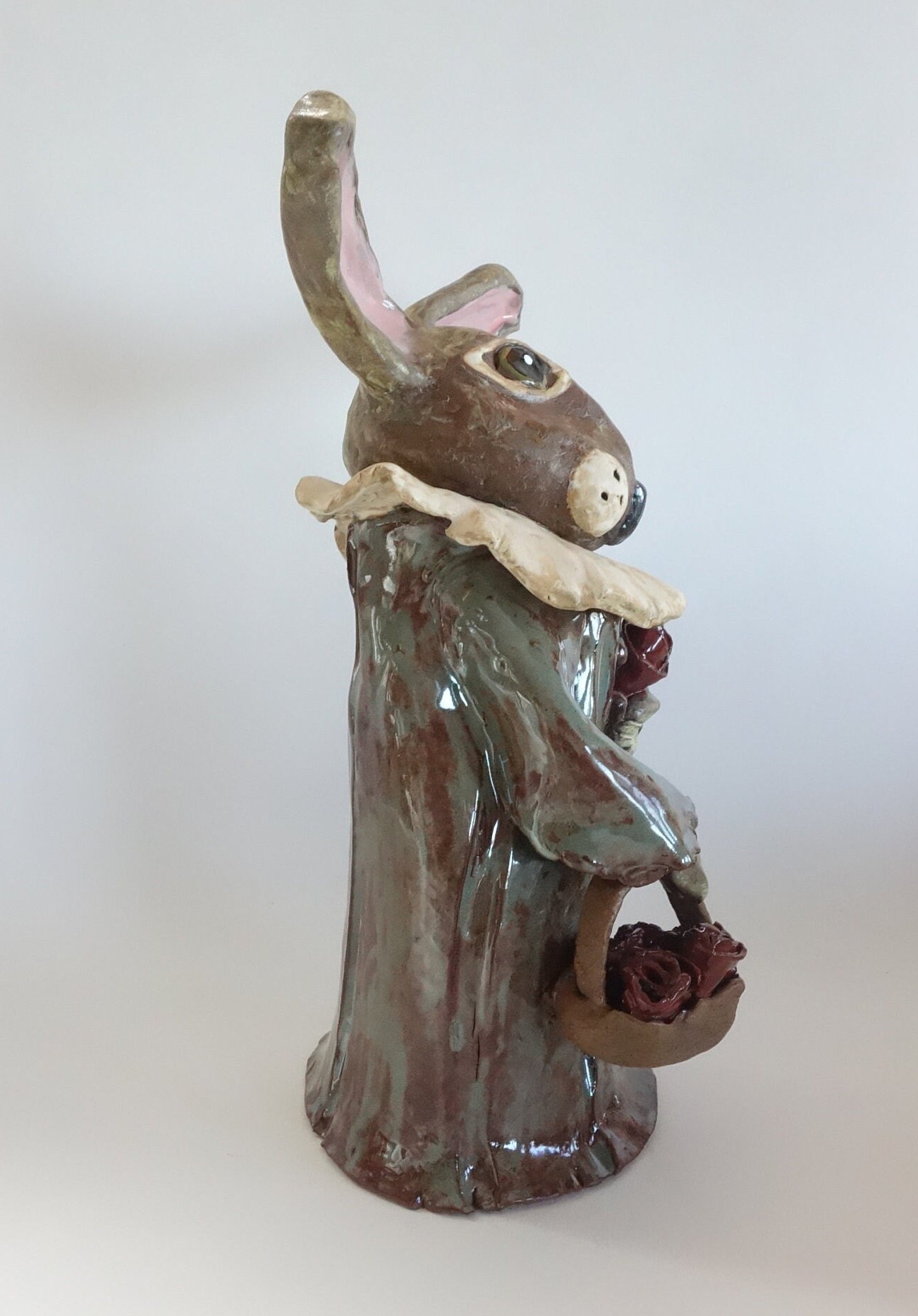 Rosie Rabbit Folk Art Pottery Sculpture Bunny Figurine OOAK Hand Made ...