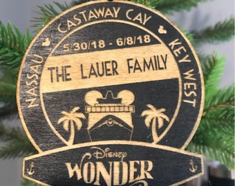 Christmas Ornament, Disney Cruise Inspired, Personalized, Wooden, Engraved, Small Gift For Family & Friends, Custom Christmas Ornament