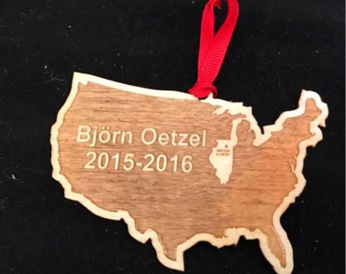 USA Shape Ornament, Foreign Exchange Student Ornament, State Christmas Ornament, USA Christmas