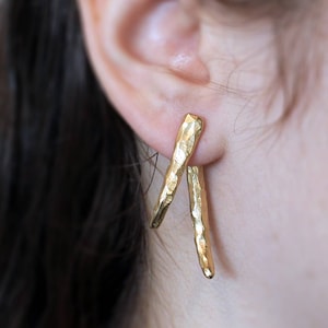 Double Sided Earrings, Long gold Earrings, Large Gold Earrings, Spike Earrings, Two Sided Earrings, Edgy Earrings, Edgy gold jewelry