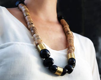 Bold Statement Necklace, Vegan Necklace, Bamboo Necklace, Oversize Necklace, Wabi Sabi Necklace, Wood Jewelry, Bamboo Jewelry, Black Nuts