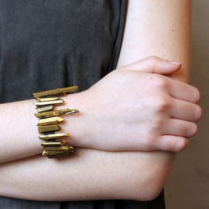 Spikes Bracelet, Crystal Bracelet, Quartz Bracelet, Golden Bracelet, Party Bracelet, Statement Bracelet, Extravagant Bracelet, Jewelry Gift image 2