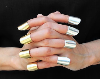 Gold FingerNail Ring, Gold Nail Ring, Mani Ring, Big Midi Ring, Knuckle Rings, Stacking Midi Ring, Mid Knuckle Ring, Adjustable Gold Ring