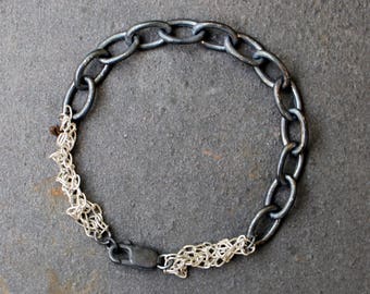 Silver Chain Bracelet, Oxidized Chain Bracelet, Crochet Silver Bracelet, Black Bracelet, Big Silver Chain, Dark Fashion, Oxidized Jewelry,