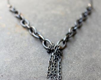 Schwarz Silber Halskette, Fi Halskette, Sterling SilverNecklace, oxidiertes Sterling Silber Schwarz Schmuck, oxidiert Silberkette, rustikal
