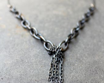 Black Silver Necklace,Finge Necklace, Sterling SilverNecklace, Oxidized Sterling Silver, Black Jewelry, Oxidized Silver Necklace, Rustic