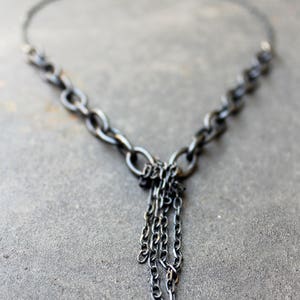 Black Silver Necklace,Finge Necklace, Sterling SilverNecklace, Oxidized Sterling Silver, Black Jewelry, Oxidized Silver Necklace, Rustic