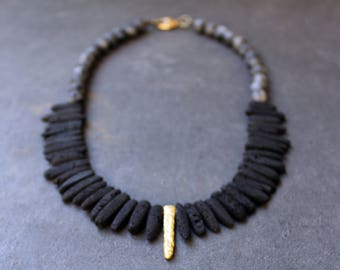 Lava Necklace, Stone Statement Necklace, Statement Necklace, Black Stones Necklace, Black and Gold Necklace, Night Necklace, Stone Jewelry
