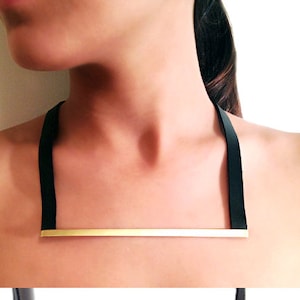 Women Bronze Necklace, Bronze Leather Necklace, Bronze Bar Necklace, Modern Necklace, Minimalist Necklace, Gift for Her, Cool Necklace