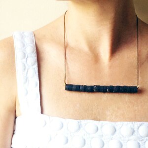 Short Bar Necklace, Gemstone Strip Necklace, Lava Necklace, Rusty Necklace, Wabi Jewelry, Geometric Statement Necklace, Black Black Necklace