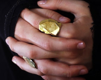 Big Stone Gold Ring, Big Statement Ring, Chunky Large Ring, Golden Ring, Metal Stone Ring, Wide Gold Unique Ring Custom Jewelry