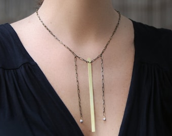 Simple Minimalist Necklace with Brass Strip, Statement Short Necklace, Modern Ethnic Necklace, Boho Necklace, Minimalist Simple Jewelry