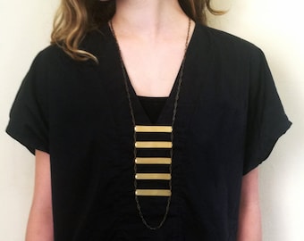 SALE, Women Long Necklace, Statement Necklace, Large Golden Necklace, Bib Bar Necklace, Boho Necklace, Tribal Necklace,  Strips Necklace