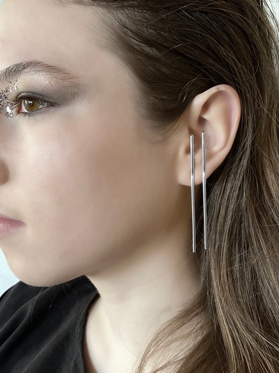 Silver Strip Earrings Long Line Earrings Silver Long Earrings