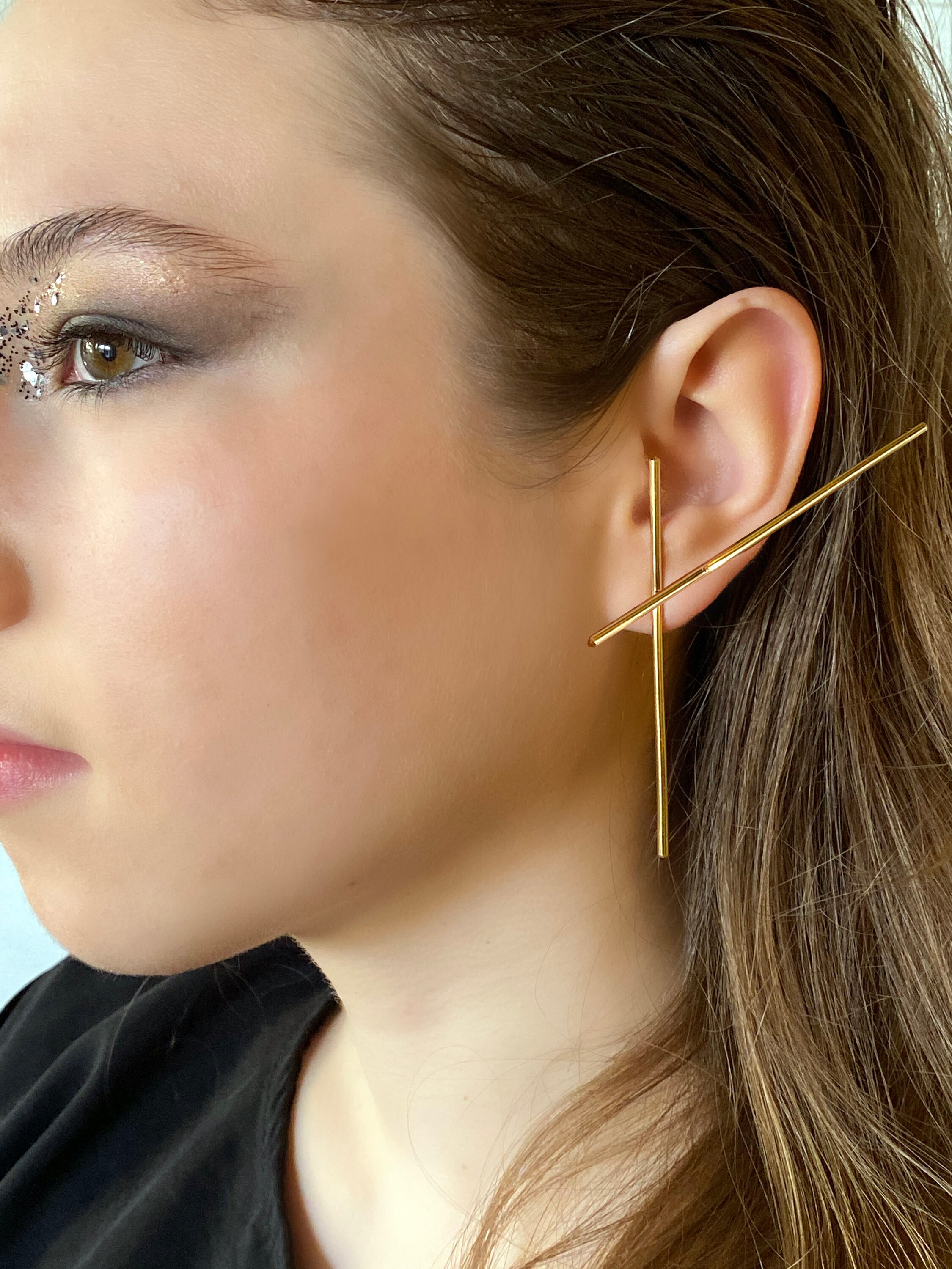 Minimal Strip Earrings Long Line Earrings Golden Long - Etsy