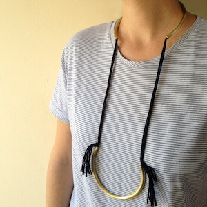 Open Collar Necklace with Fringe Threads, Open Choker Necklace, Metal Neck Cuff, Statement Collar Neck Cuff, Metal Choker