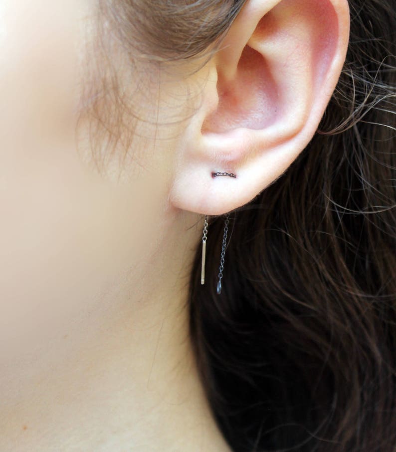 Cartilage Earring, Threader earrings, Silver Threader Earrings, Minimal Earring, String Earrings, simple earrings, Minimal Threader Earrings image 5