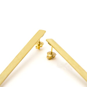 Simple Golden Strip Earrings, Minimalist Line Earrings, Modern Bar Earrings, Long Line Earrings, Rectangular Geometrical Earrings image 3