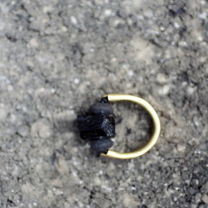 Tourmaline and Brass Ring, Rustic Hammered Brass With A Black Tourmaline Stone and Lava image 2