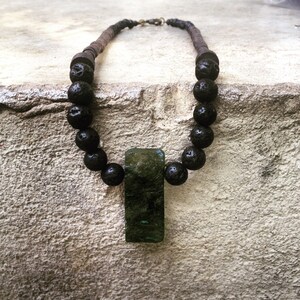 Beaded necklace with Labradorite and Lava, Rough Stone Necklace, Boho Statement Necklace, Dark Jewelry, Rough Jewelry, Labradorite Necklace