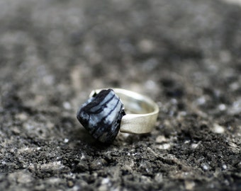 Statement Stone and Silver Ring, Handmade Hammered 925 Sterling Silver With A Raw Picasso Jasper Stone, Wabi Sabi Ring