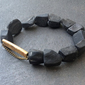 Big Stone Bracelet, Rough Stone Bracelet, Statement Bracelet, Rough Onyx Bracelet, Black Bracelet, Black Stone Jewelry, Rustic Boho Bracelet