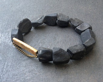 Big Stone Bracelet, Rough Stone Bracelet, Statement Bracelet, Rough Onyx Bracelet, Black Bracelet, Black Stone Jewelry, Rustic Boho Bracelet