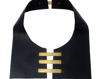 Black Leather Bib Necklace, Strip Necklace, Big Statement Necklace, Leather stripes, Wide Necklace, Pectoral Necklace, Leather necklace