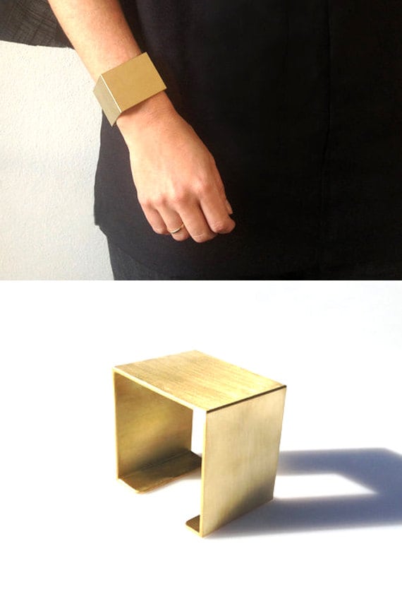 Folded Square Bracelet Big Geometric Cuff Bracelet Square Etsy