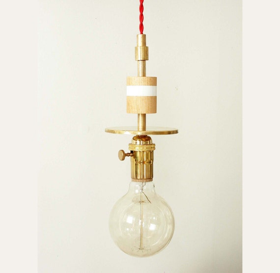 Brass Pendant Ceiling Light Edison Bulb Ceiling Lamp Wood Etsy