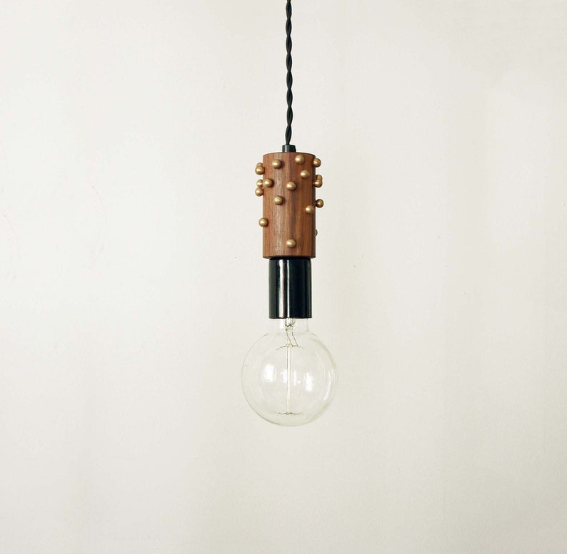 Wood Brass Modern Pendant Light Walnut Wooden Image 0