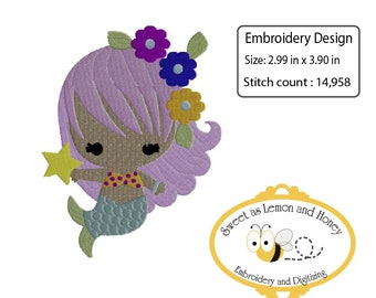 Embroidery File : Mermaid Little Star 4in hoop
