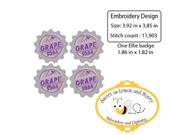 Embroidery Design Badge Grape Soda Cap 4 count 4in hoop