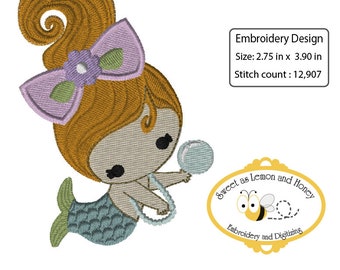 Embroidery File : Mermaid Little Bubbles 4in hoop